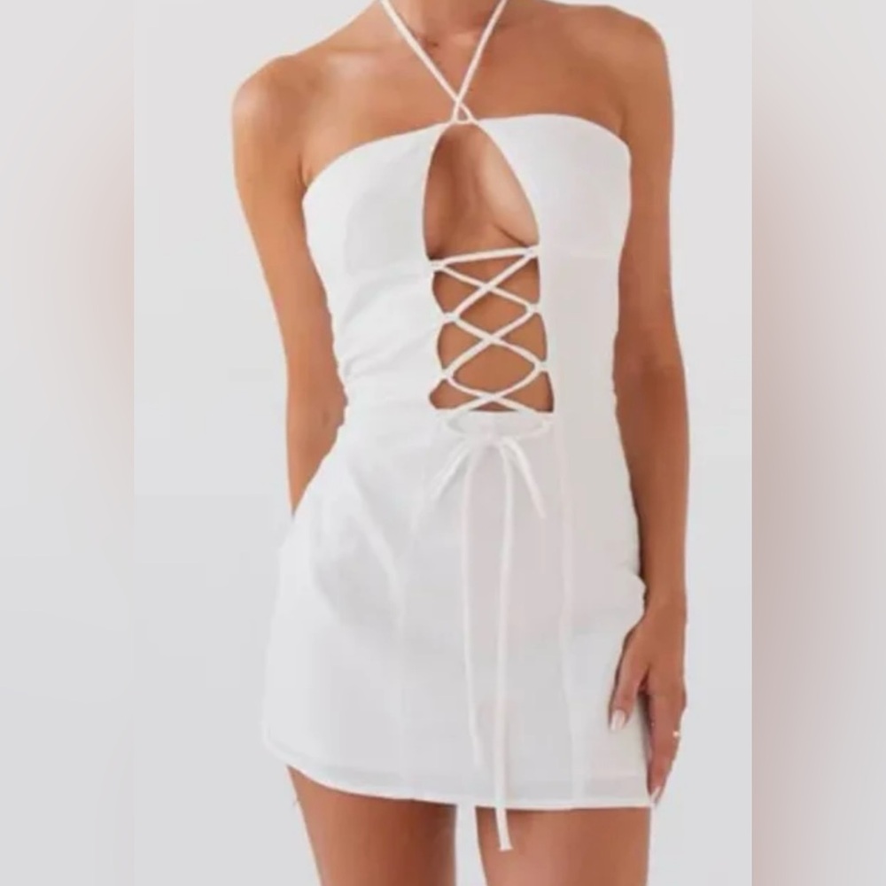 Peppermayo White Cut Out Tie Front Bodycon Dress